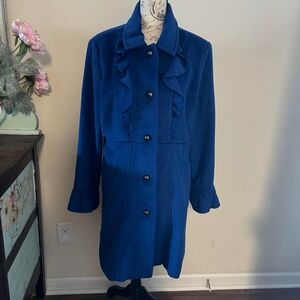 Tommy Hilfiger Royal Blue Ruffle Peacoat Jacket Coat Size XL